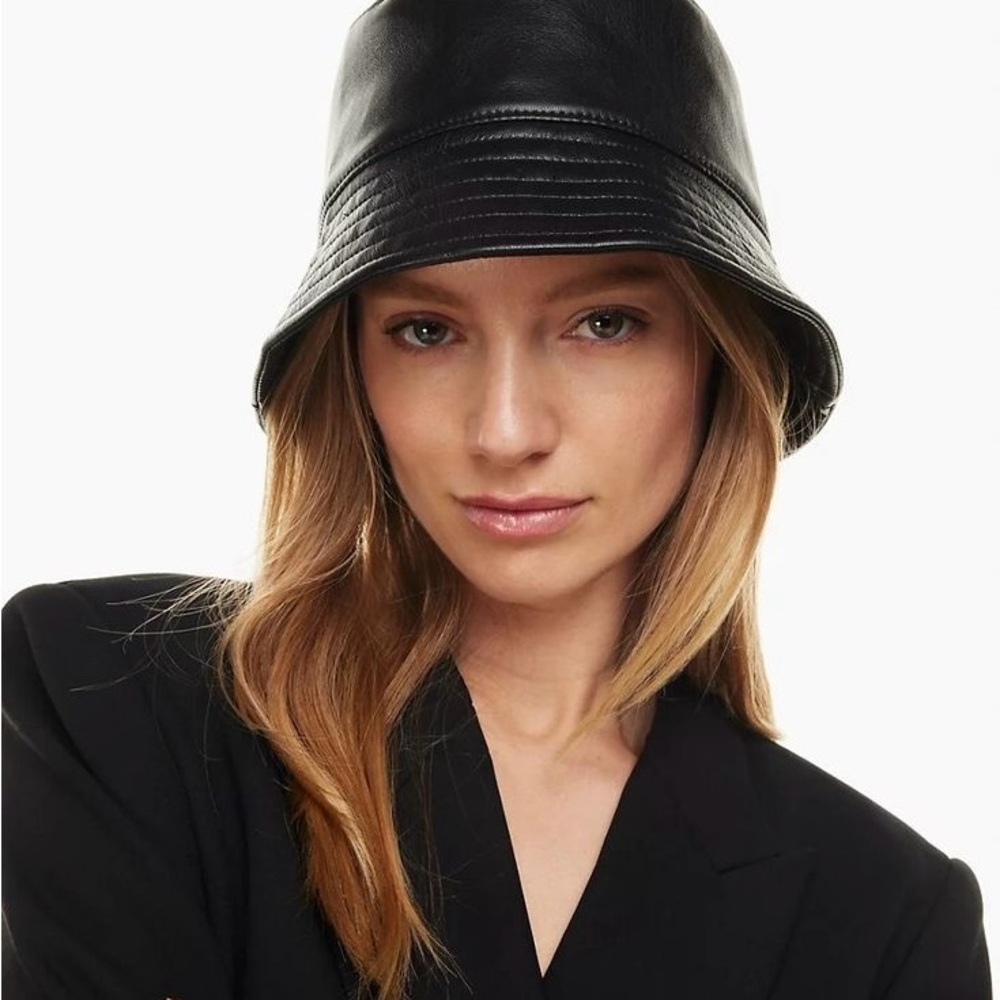 Babaton Black Leather Bucket Hat